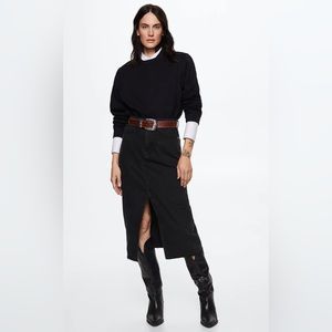 Mango Longline Slit Denim Skirt in Black Size Medium
